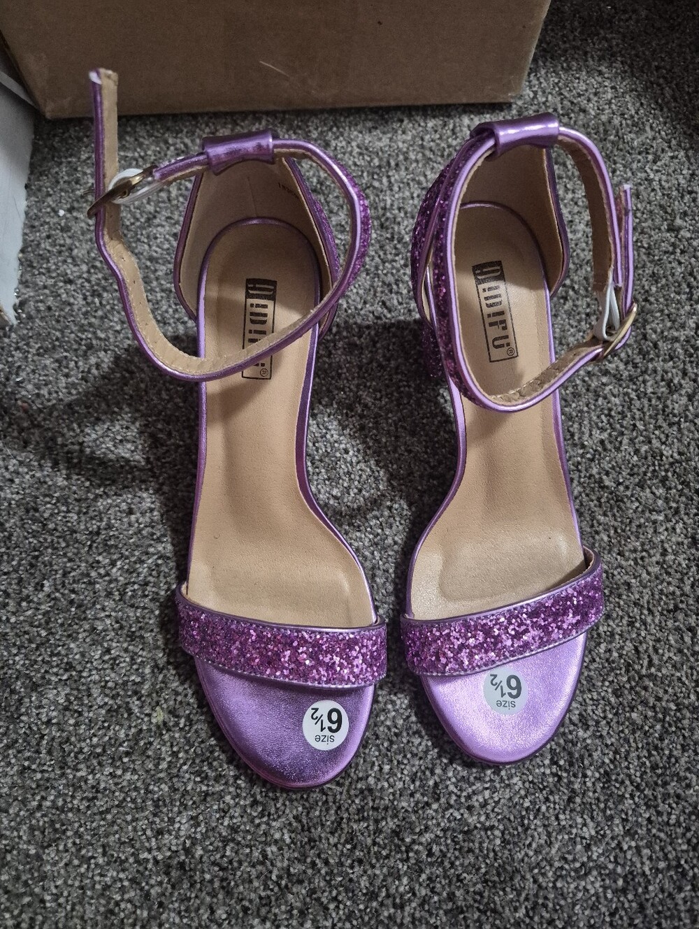 Purple Glitter Ankle-Strap Heels 6.5